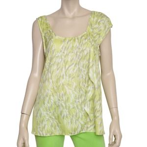 BCBGeneration Ruffle Side Scoop Neck Tank Top Tunic Blouse Lime/Multi M Nwt